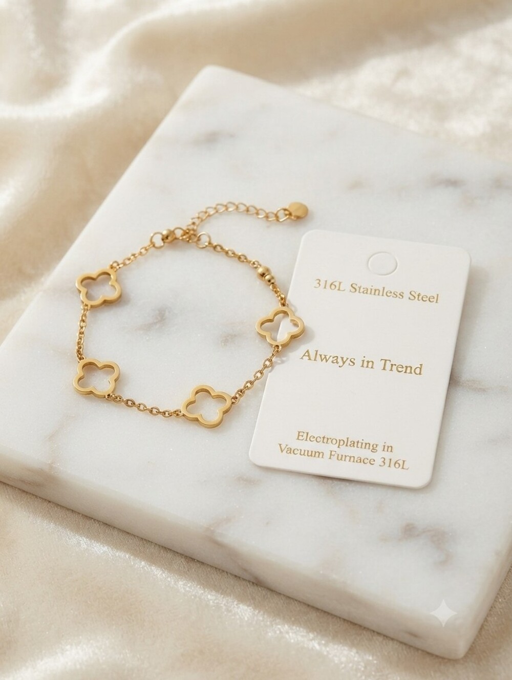 Gold Clover Link Bracelet - Stainless Steel Women Jewelry